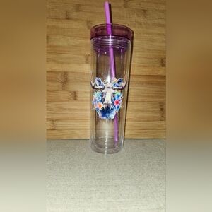Hand Crafted Clear Acrylic Tumbler with Purple Lid and Straw